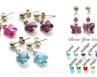 Butterfly Earrings Little Girl Earrings Crystal Earrings Sterling Silver Earrings Toddler Earrings Butterfly Jewelry Little Girl Jewelry