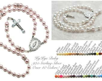 Baby Rosary Necklace - Baptism Rosary - Baptism Gift - Baby Girl Rosary - Custom Rosary - Pearl Rosary - Christening Gifts - FREE Gift Box