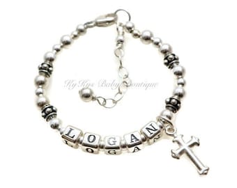Baby Boy Bracelet Name Bracelet Sterling Silver Baptism Bracelet for Boy Baptism Gift Christening Bracelet Boy Christening Gift Sterling