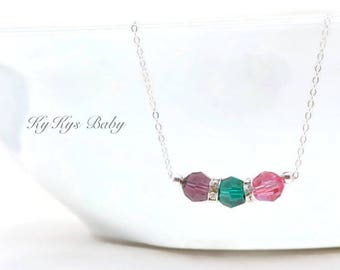 Swarovski Birthstone Mom Necklace, Sterling Silver Birthstone Necklace, Family Birthstone Jewelry, Mothers Jewellery, Gifts for Mom