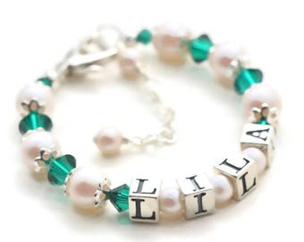 Baby Birthstone Jewelry~ Birthstone Bracelet ~ Personalized Baby Bracelet ~ Bracelet with Name ~ Little Girl Bracelet - Little Girl Jewelry