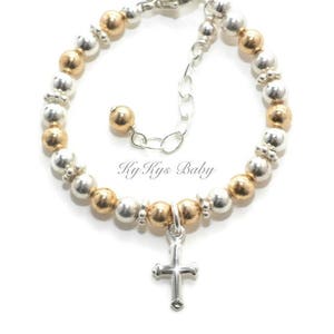 Baptism Bracelet Boy Baptism Gift Sterling Silver 14k Gold Filled Baby Boy Baptism Gift Boy Christening Gift Silver and Gold Cross Bracelet