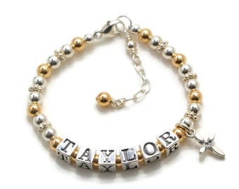 Personalized Baptism Gifts - Baby Bracelets - Gold Baby Bracelet - Christening Gifts - Baby Name Bracelets - Baby Cross Bracelet
