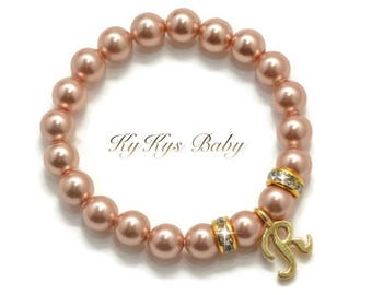 Little Girl Bracelet Baby Initial Bracelet Elastic Bracelet Baby Bracelets Gold Baby Bracelet Beaded Pearl Bracelet Toddler Bracelet