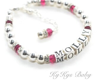 Sterling Silver Baby Bracelet Personalized Keepsake Baby Gift Baby Birthstone Bracelet Personalized Baby Bracelet Little Girl Bracelet