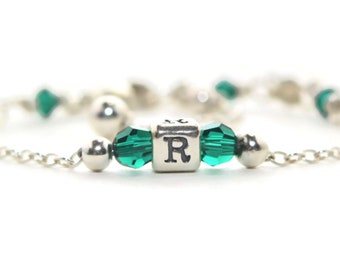 Sterling Silver Girls Birthstone Bracelet for Baby Personalized Initial Toddler Bracelet  Little Girl First Birthday Gift Jewelry