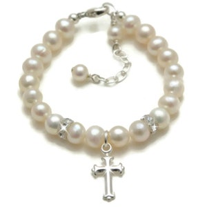 Baptism Gift Girl Christening Bracelet Real Pearl Cross Bracelet Baptism Bracelet Baby Girl Baptism Gift Heirloom Bracelet Baby First Pearls