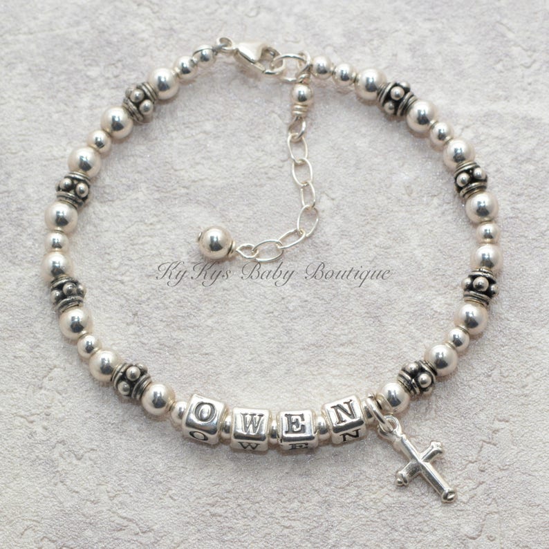 Boy Baptism Bracelet Sterling Silver Boy Bracelet Baby Boy Etsy