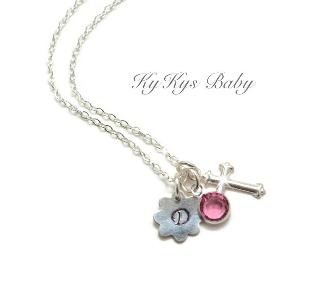 Baptism Necklace Sterling Silver Baby Girl Cross Necklace Etsy