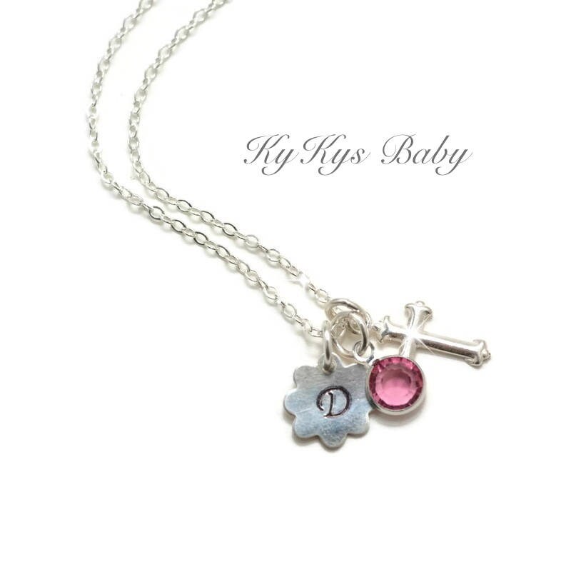 Baptism Necklace Sterling Silver Baby Girl Cross Necklace Etsy
