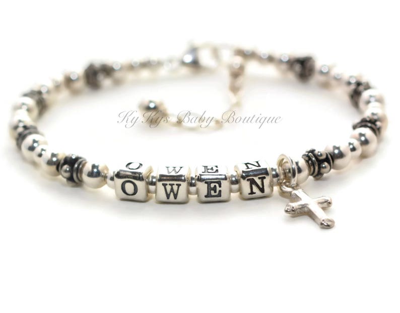 Boy Baptism Bracelet Sterling Silver Boy Bracelet Baby Boy Etsy