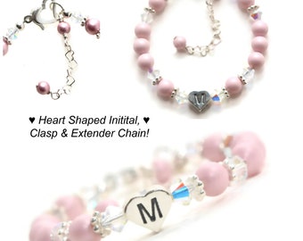 Baby Heart Bracelet Silver, Baby Bracelets Personalized, Little Girl Jewelry Initial Bracelet, Baby Girl Gift, Girl Baptism Gift for Toddler