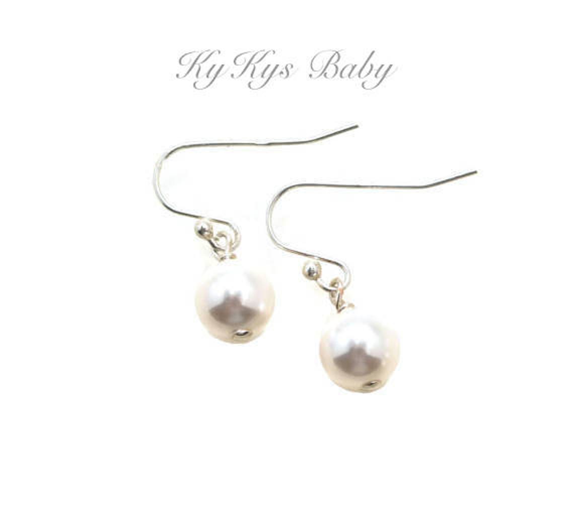 Pearl Drop Earrings Little Girl Pearl Earrings Sterling Silver Etsy