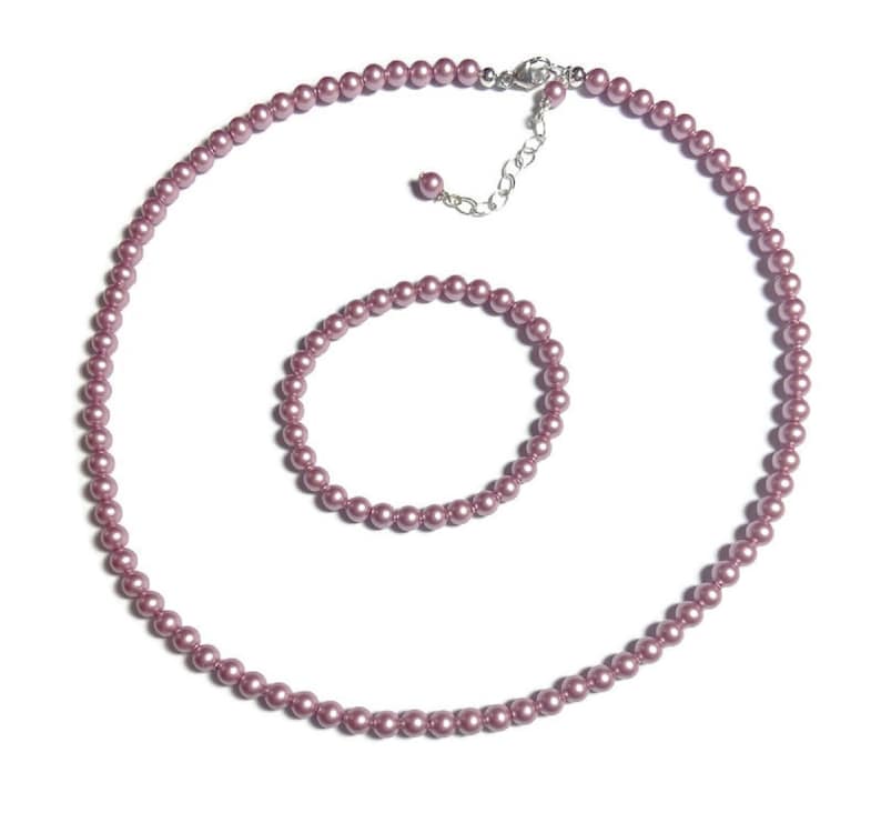 Purple flower girl dresses and jewelry - Little girl Swarovski pearl necklace and bracelet