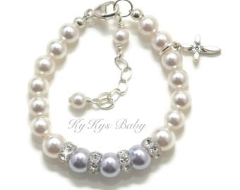 Pearl Baptism Bracelet Baptism Gift Christening Gift Christening Bracelet Customized Baby Bracelet Cross Charm Bracelet FREE Gift Box