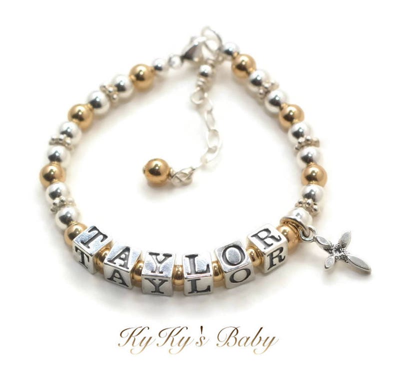 Baptism Gifts Customized Gold Baby Bracelet Baby Name Bracelets Christening Gifts Baby Cross Bracelet Baby Bracelets