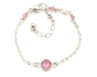 Sterling Silver Baby Bracelet Baby Birthstone Bracelet Little Girl Bracelet Toddler Bracelet Gift Box Included Gift for Girl Baby Jewelry