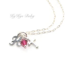 Baptism Necklace for Baby Girl Sterling Silver Cross Necklace Baby Girl Baptism Gift Birthstone Necklace for Baptism Birthstone Jewelry