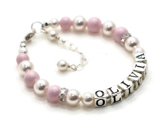 Baby Bracelet Personalized with Name Baptism Gift Pearl Toddler Name Bracelet Personalized Baby Girl Gifts Baby Jewelry Included Gift Box