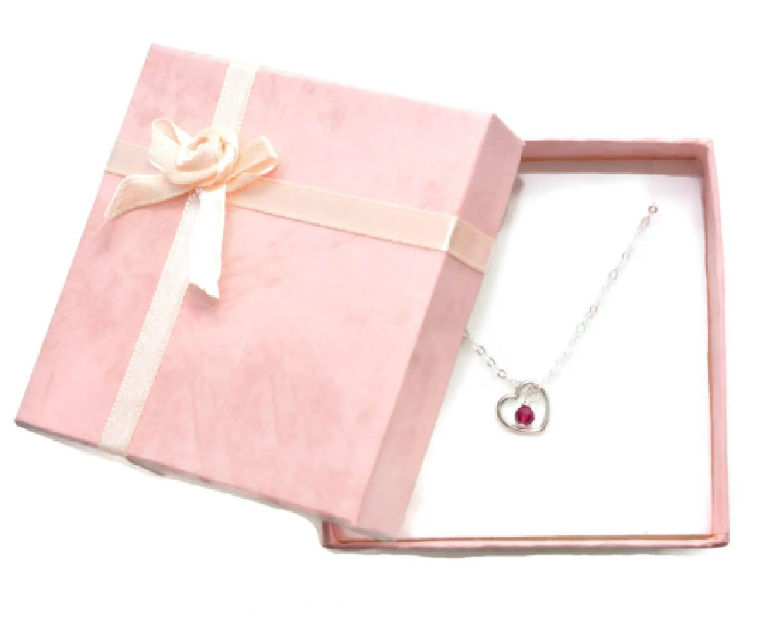 Girls Heart Necklace Little Girl Birthstone Necklace Little Girl Heart