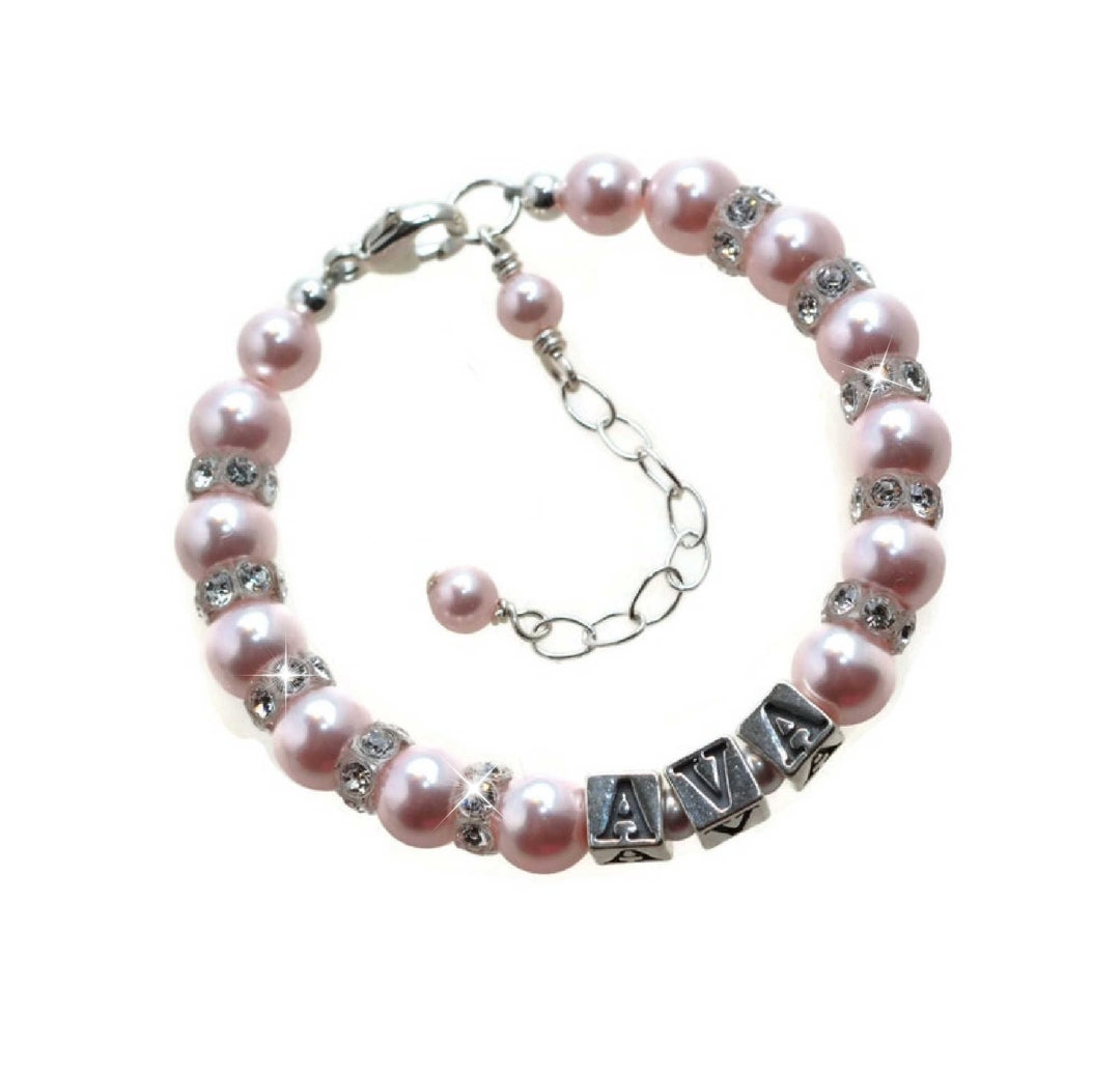 Custom Name Jewelry Baby Girl Pearl Bracelet Personalized Etsy
