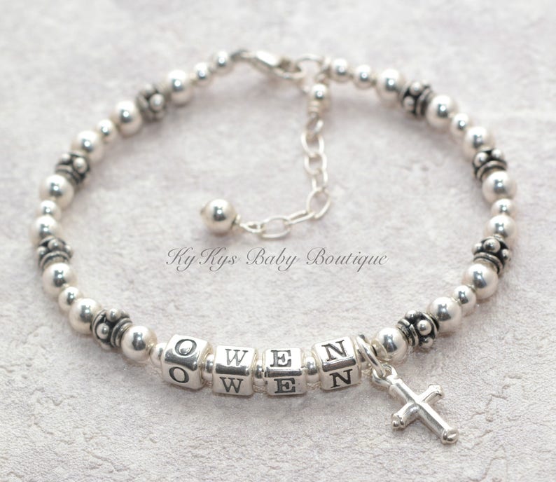 Boy Baptism Bracelet Sterling Silver Boy Bracelet Baby Boy Etsy