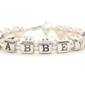 Baby Bracelet Little Girl Pearl Bracelet Personalized Jewelry Heirloom Bracelet Toddler Bracelet Girl Birthday Gift Silver Name Bracelet