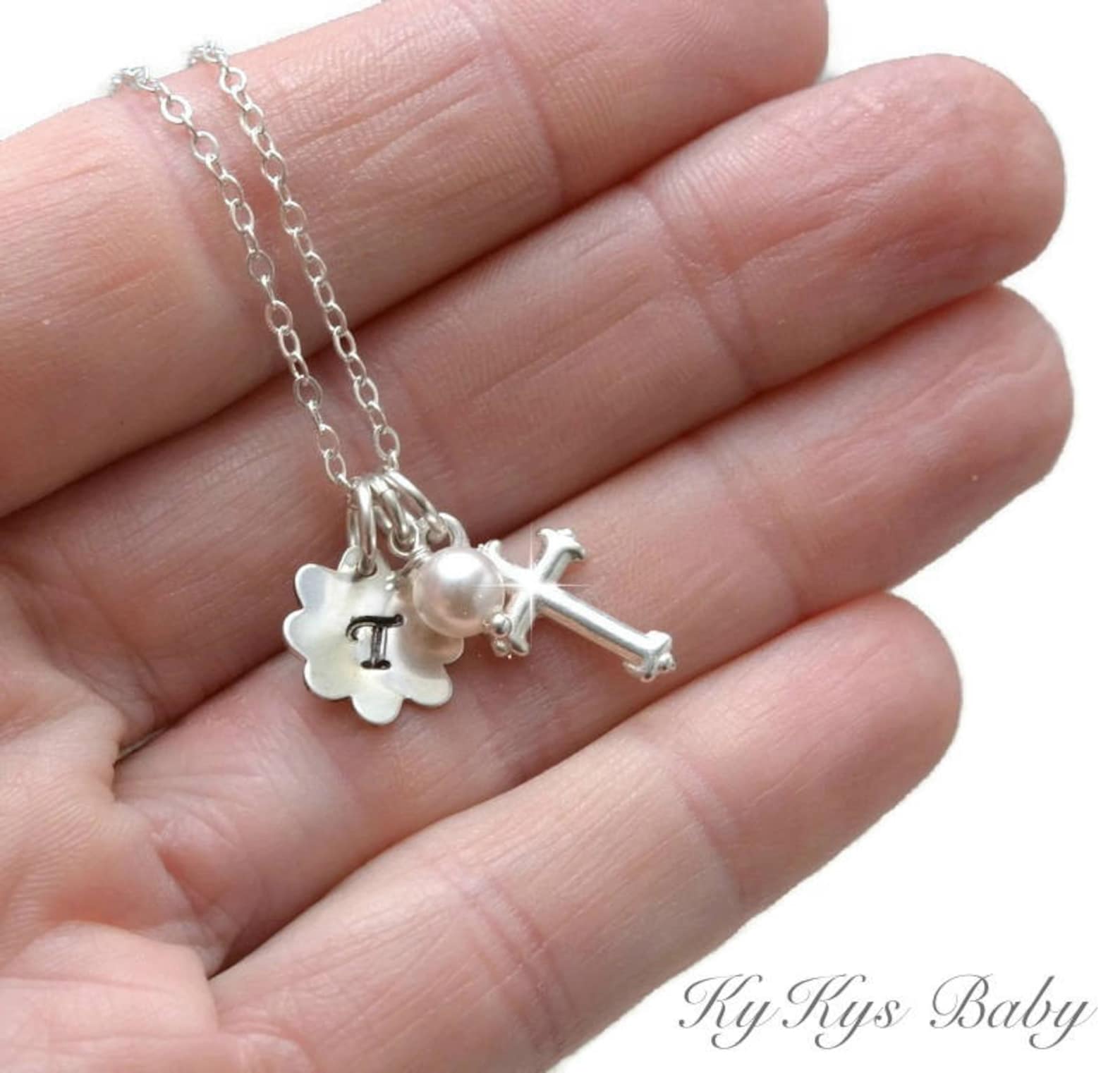Baptism Cross Necklace Baby Girl Baptism Necklace Etsy