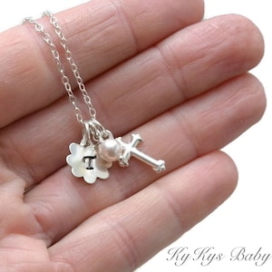 Little Girls Cross Necklace - Personalized Cross Necklace - Sterling Silver Cross Necklace - Baptism Gifts - Baptism Jewelry