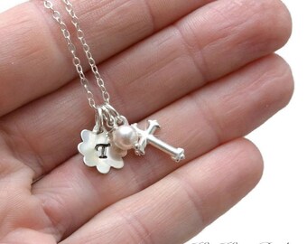Little Girls Cross Necklace - Personalized Cross Necklace - Sterling Silver Cross Necklace - Baptism Gifts - Baptism Jewelry