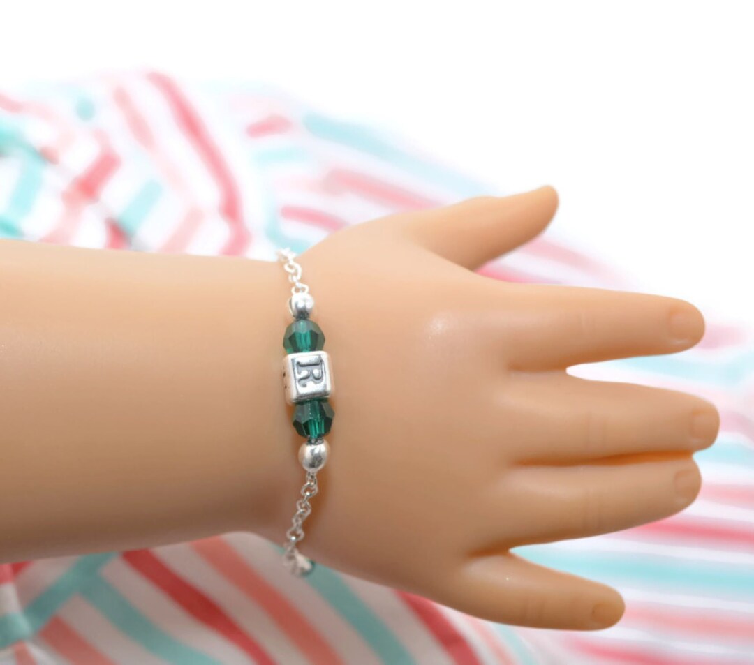 Toddler Girl Birthstone Bracelet Sterling Silver Initial Bracelet for