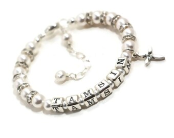 Baptism Bracelet Silver Baby Girl Gift Personalized Baptism Gift Girl Christening Bracelet Pearl Baby Bracelet Name Bracelets Confirmation