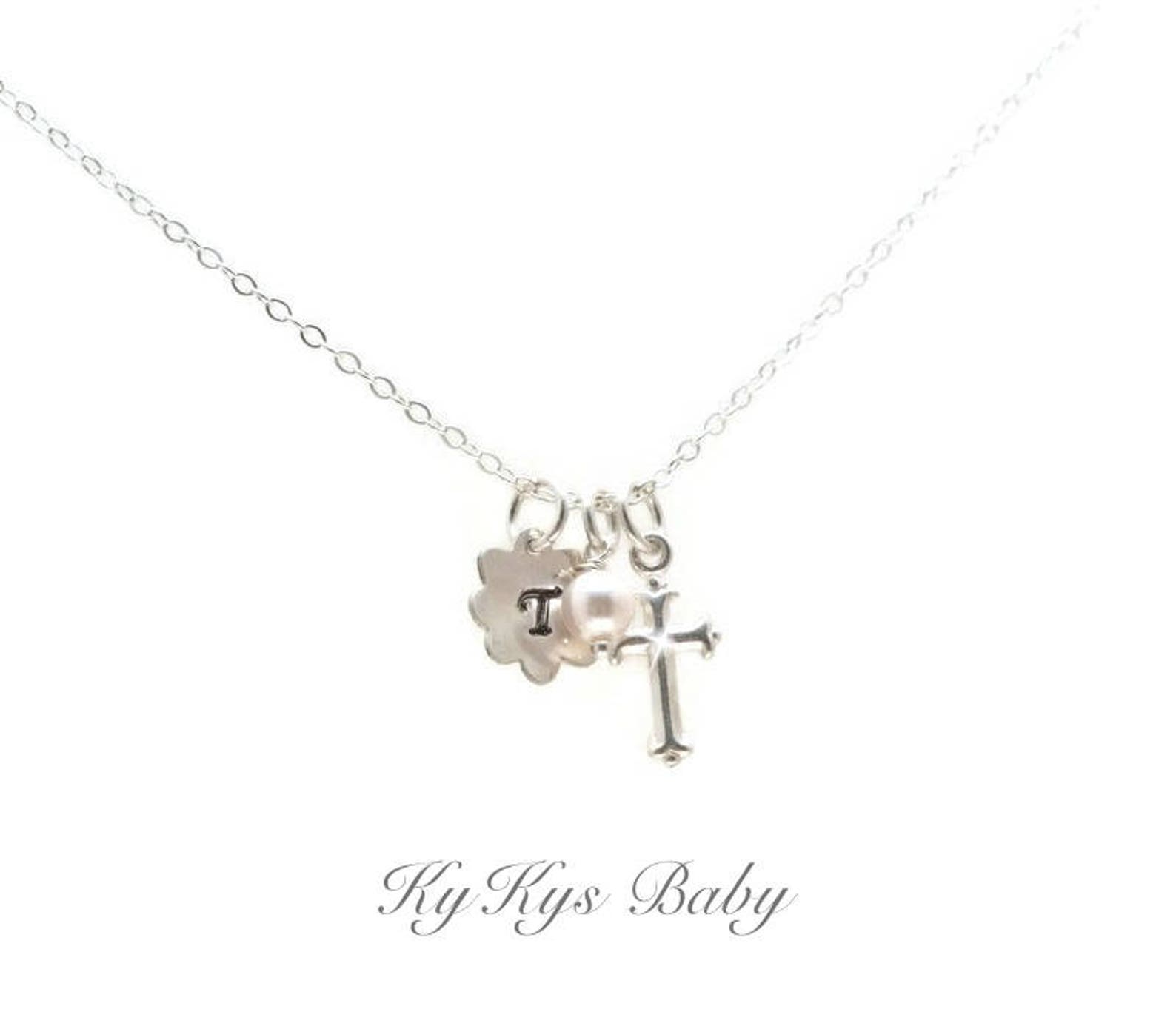 Baptism Cross Necklace Baby Girl Baptism Necklace Etsy