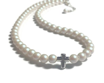 Pearl Necklace Cross Necklace Baptism Necklace Christening Baptism Gift for Girl Pearl Baby Necklace Girl Cross Necklace Little Girl Jewelry