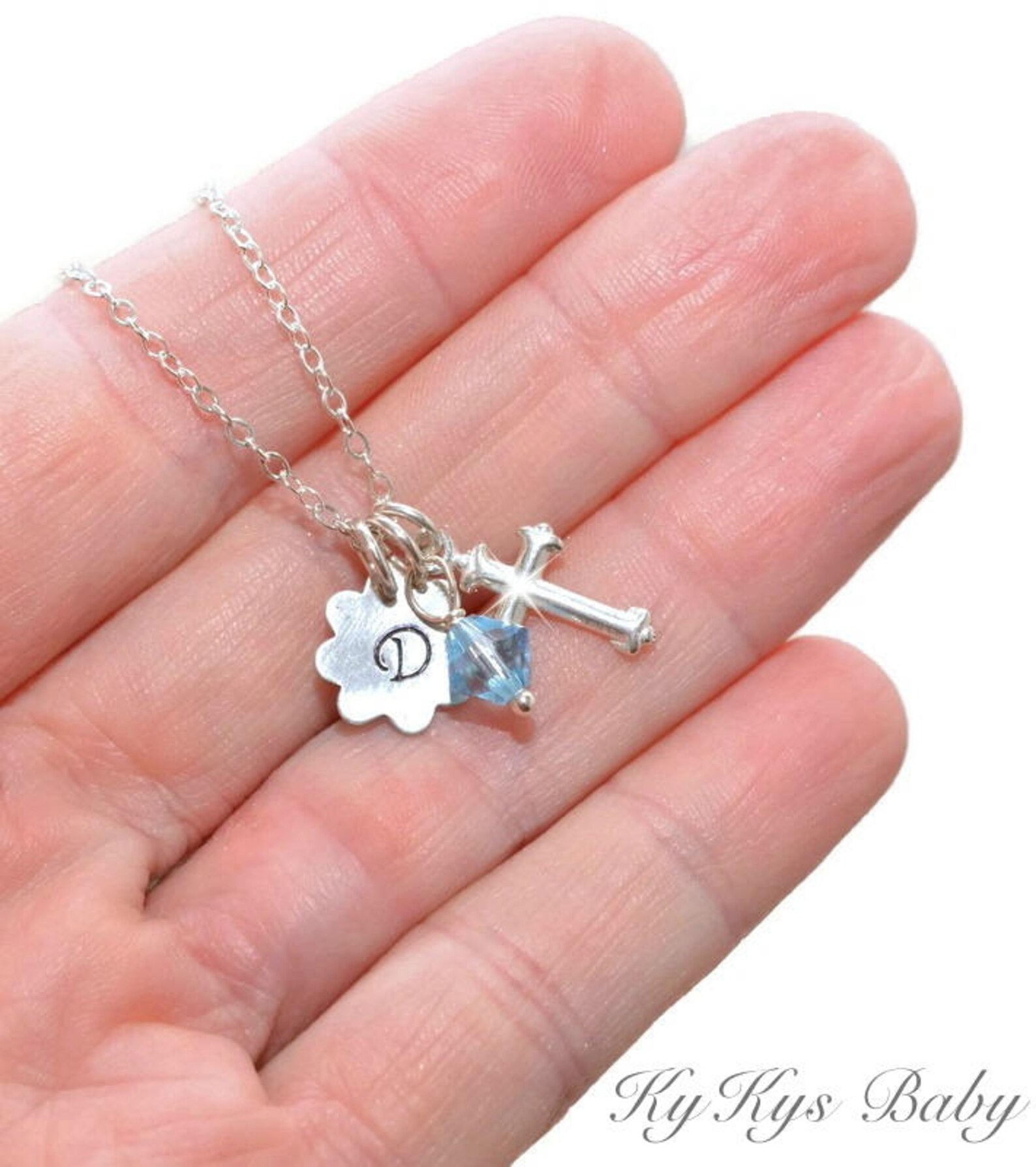 Sterling Silver Baptism Necklace Baby Girl Baptism Gift Etsy