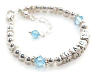 Sterling Silver Baby Bracelet Personalized Baby Birthstone Bracelet for Girls Jewelry Baby Gifts Personalized Little Girl Bracelet for Kids