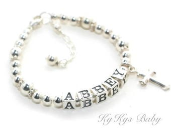 Christening Gifts - Sterling Silver Baptism Bracelet - Personalized Baptism Bracelet - Baby Girl Baptism Gift - Baby Cross Bracelet