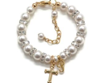 Gold Baby Bracelet Personalized Baptism Bracelet Gold Cross Bracelet Christening Bracelet Baptism Gifts Baby Girl Gold Jewelry Heirloom Gift