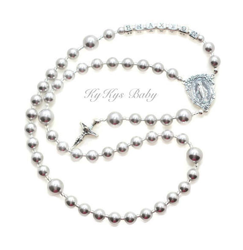 Baby Rosary Necklace Baptism Rosary Personalized Rosary Etsy