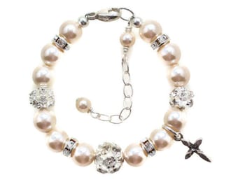 Christening Gifts for Granddaughter Goddaughter Baptism Gift Pearl Baptism Bracelet CHOOSE LENGTH & COLOR Christian Baby Gifts Baby Girl