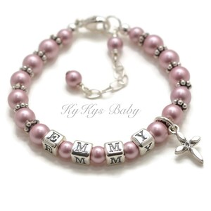Christening Gifts for Girls Cross Bracelet Baby Girl Baptism Bracelet Pearl Baby Bracelet Baby Name Bracelet Confirmation Gifts for Girls