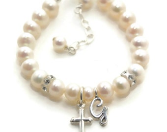 Real Pearl Baptism Jewelry, Baby Keepsake Bracelet Personalized, Baptism Gift Girl, Christening Bracelet, Baby Heirloom Gift for Girl