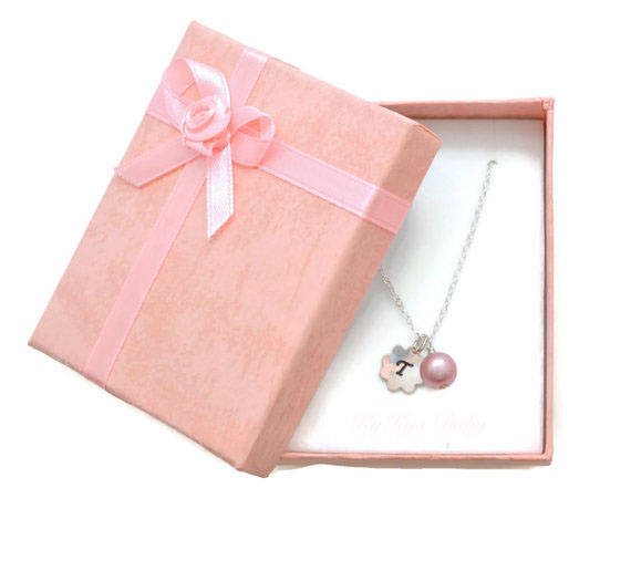 Collier Fille En Argent Sterling Doré - Pendentif Petite Fille Avec Gemme Rose - Occasion