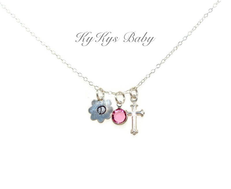 Baptism Necklace Sterling Silver Baby Girl Cross Necklace Etsy