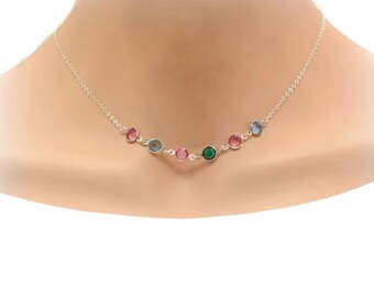 Family Birthstone Necklace for Mom Sterling Silver Personalized Custom Grandma Gift Mothers Jewelry Dainty Wife Nana
