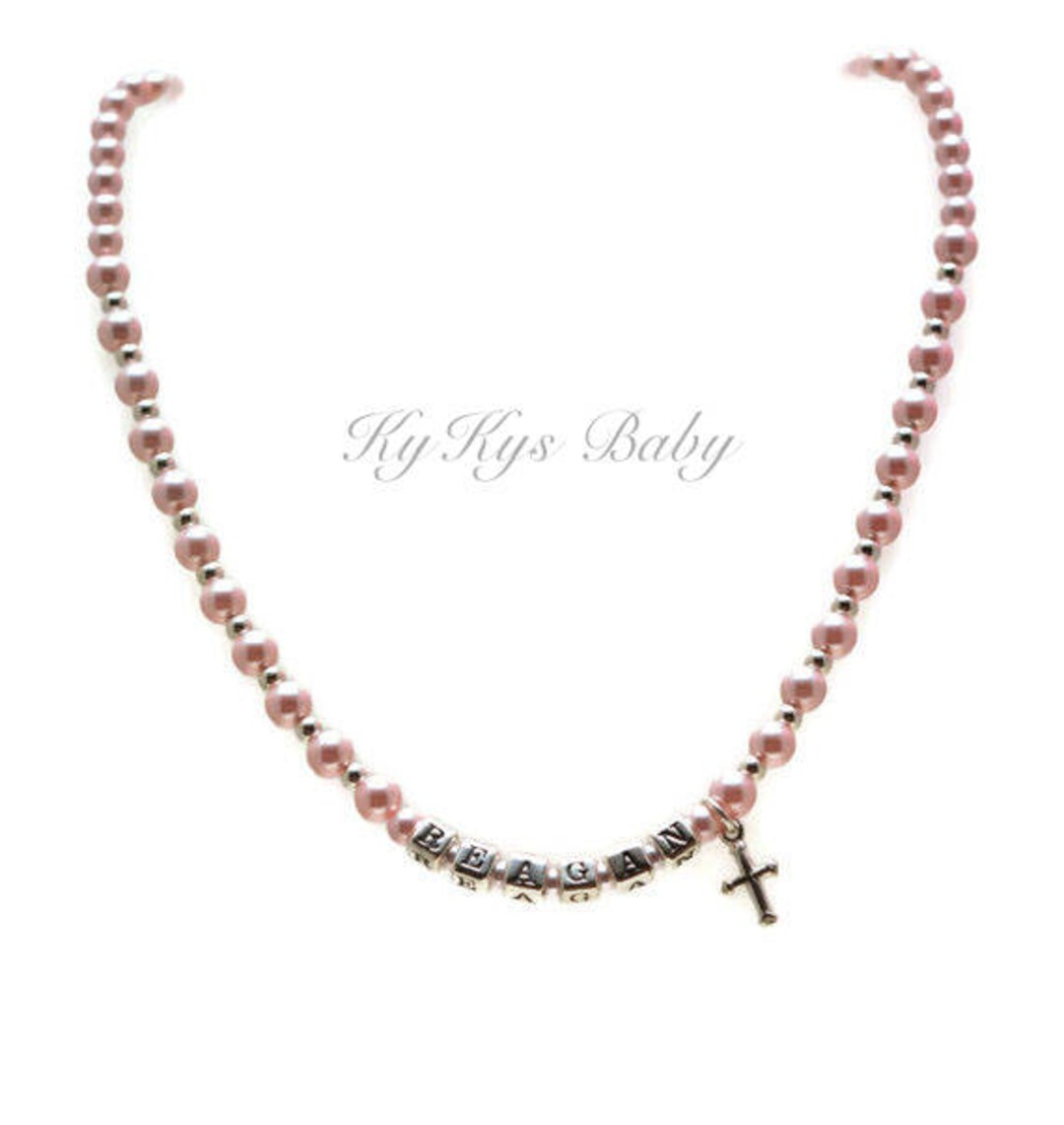Personalized Baptism Necklace Baby Name Necklace Pearl Baby Necklace