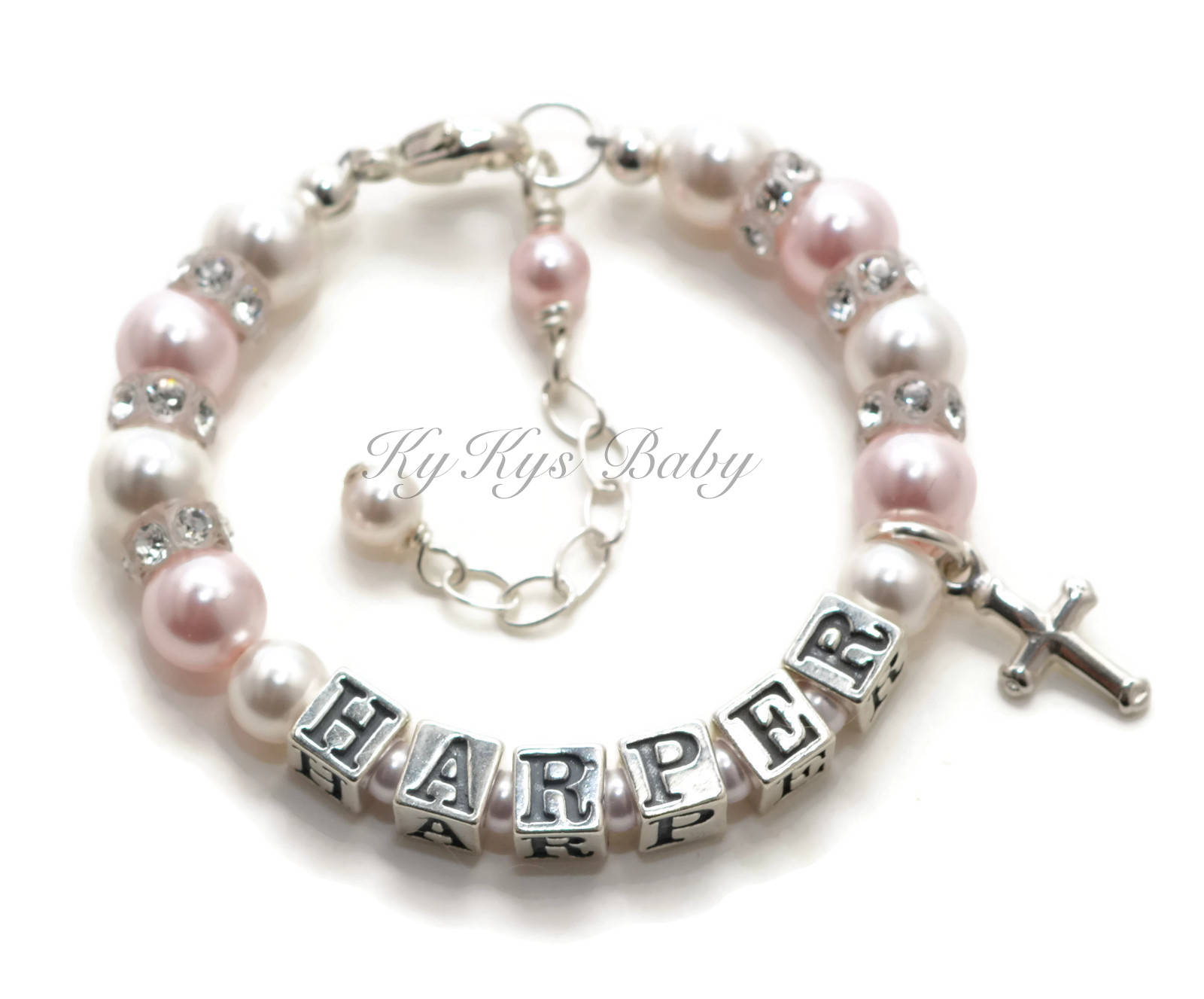 Personalized Baptism Bracelet Baby Girl Baptism Gift Pink Etsy