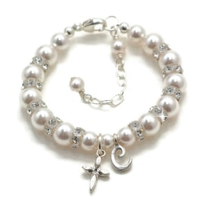 Baptism Gift Personalized Baby Bracelet Baby Girl Christening Gift Baby Girl Baptism Bracelet Initial Bracelet Cross Charm Bracelet