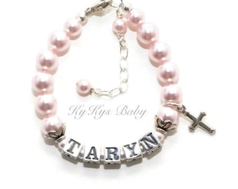 Baptism Bracelet ~ Baby Bracelet ~ Baptism Gift Girl ~ Baby Jewelry ~ Sterling Silver Baby Bracelet with Name ~ Personalized Baby Gift