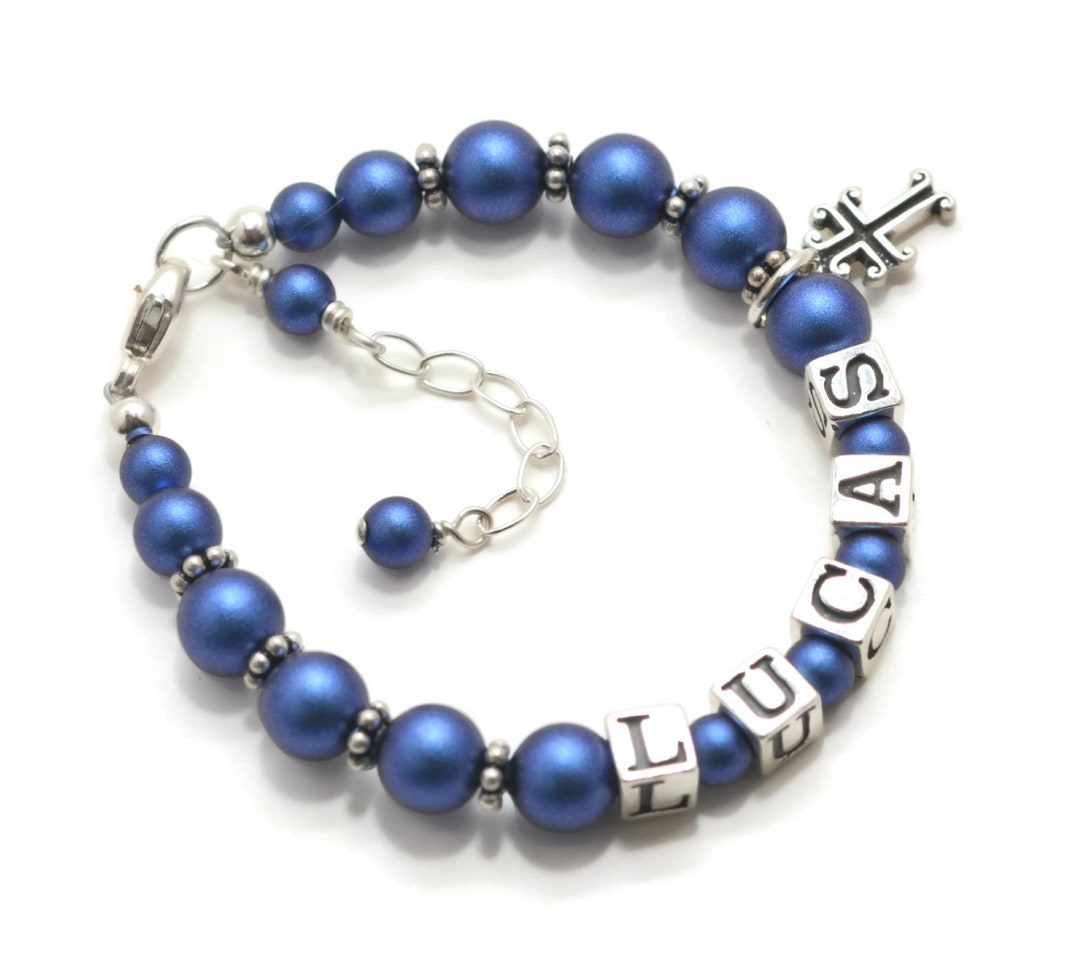 Boy Baptism Bracelet Personalized Baptism Gift Baby Boy Name Etsy